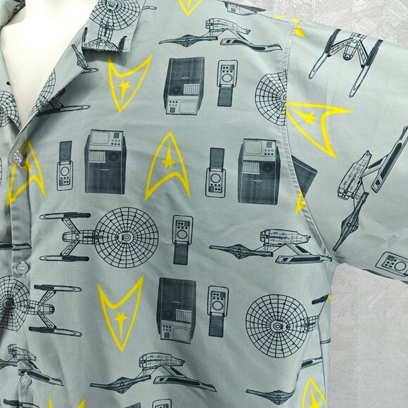 Star Trek Shirt Mens XXXL 3XL Gray USS Enterprise All Over Print Hawaiian Camp - Picture 4 of 15